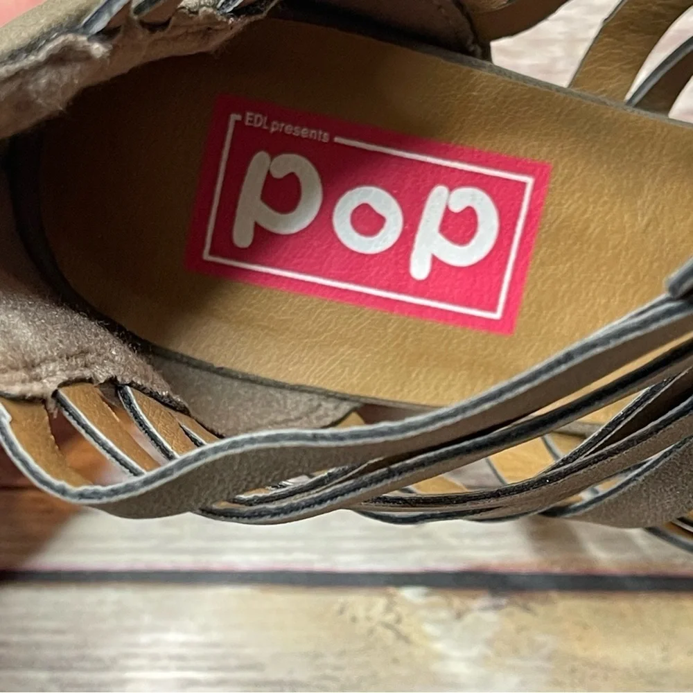 EDL Presents Pop Shiba Size 8.5 Mushroom Taupe Caged Block Heel Sandal (NIB) - Picture 7 of 12